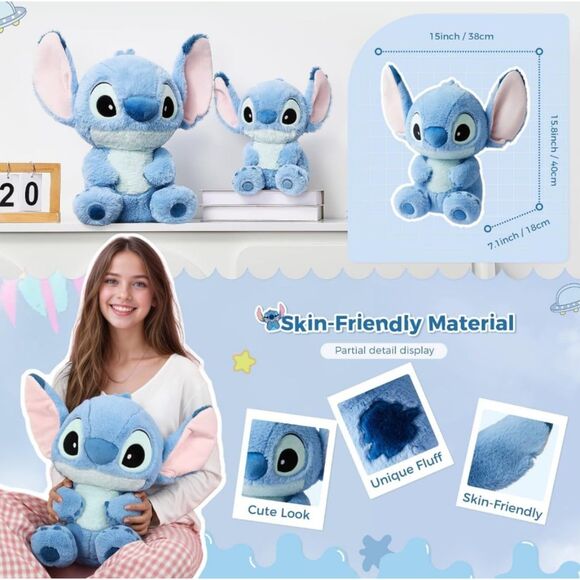 MINISO Disney Lilo Stitch Plush Toy 16 Inch Cute Collectible Stuffed Animal Gift - Picture 5 of 5